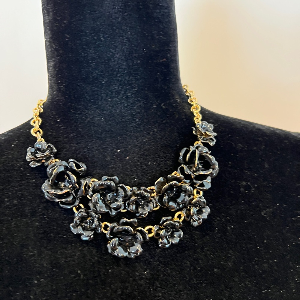 Talbots Black Floral Necklace NWT